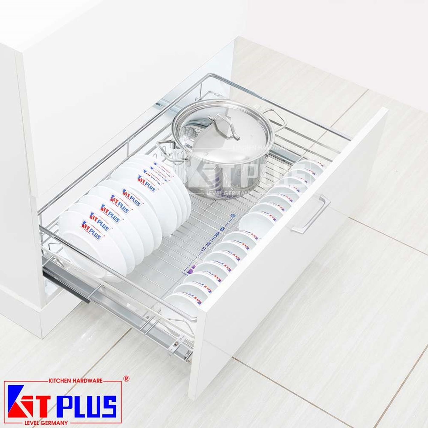 Hình ảnh của Giá xoong nồi, bát đĩa đa năng nan tròn Inox mờ Kit Plus DM90S