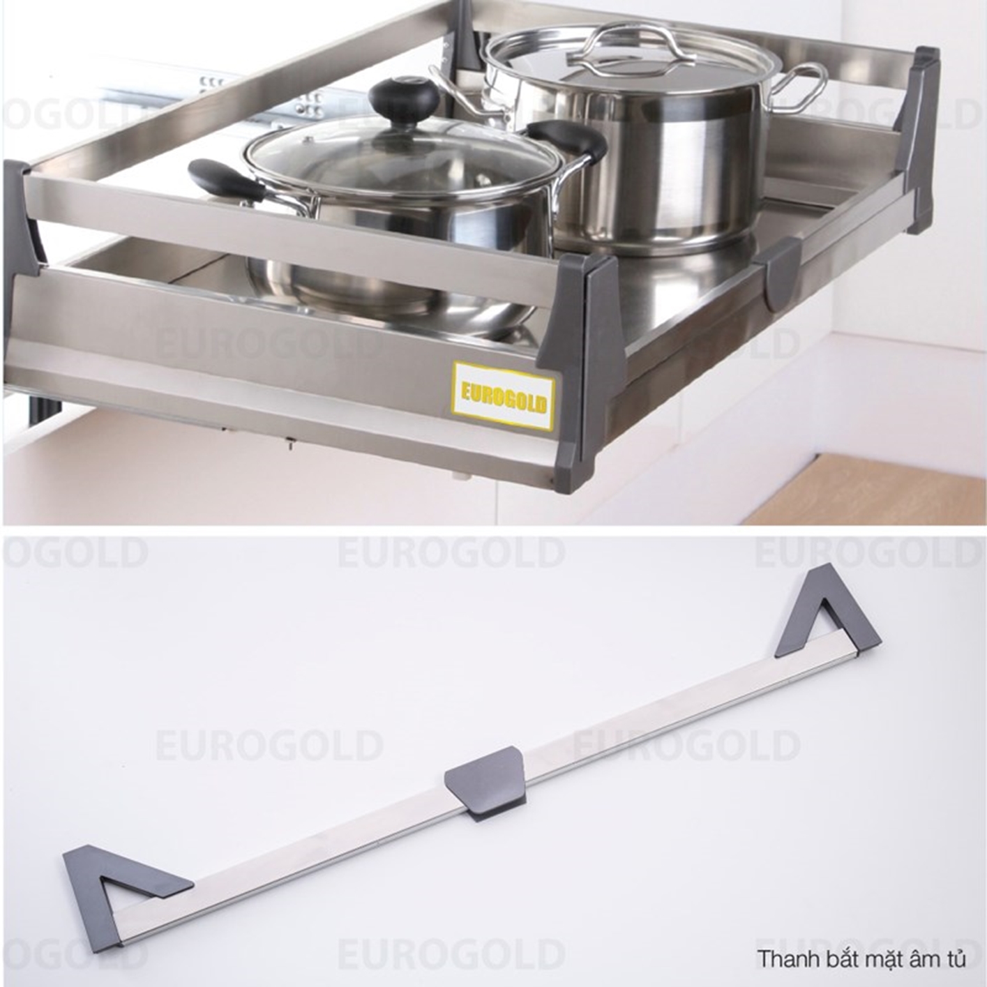 Giá xoong nồi, bát đĩa tủ dướ inox, 2 lớp đáy Eurogold EU131.750