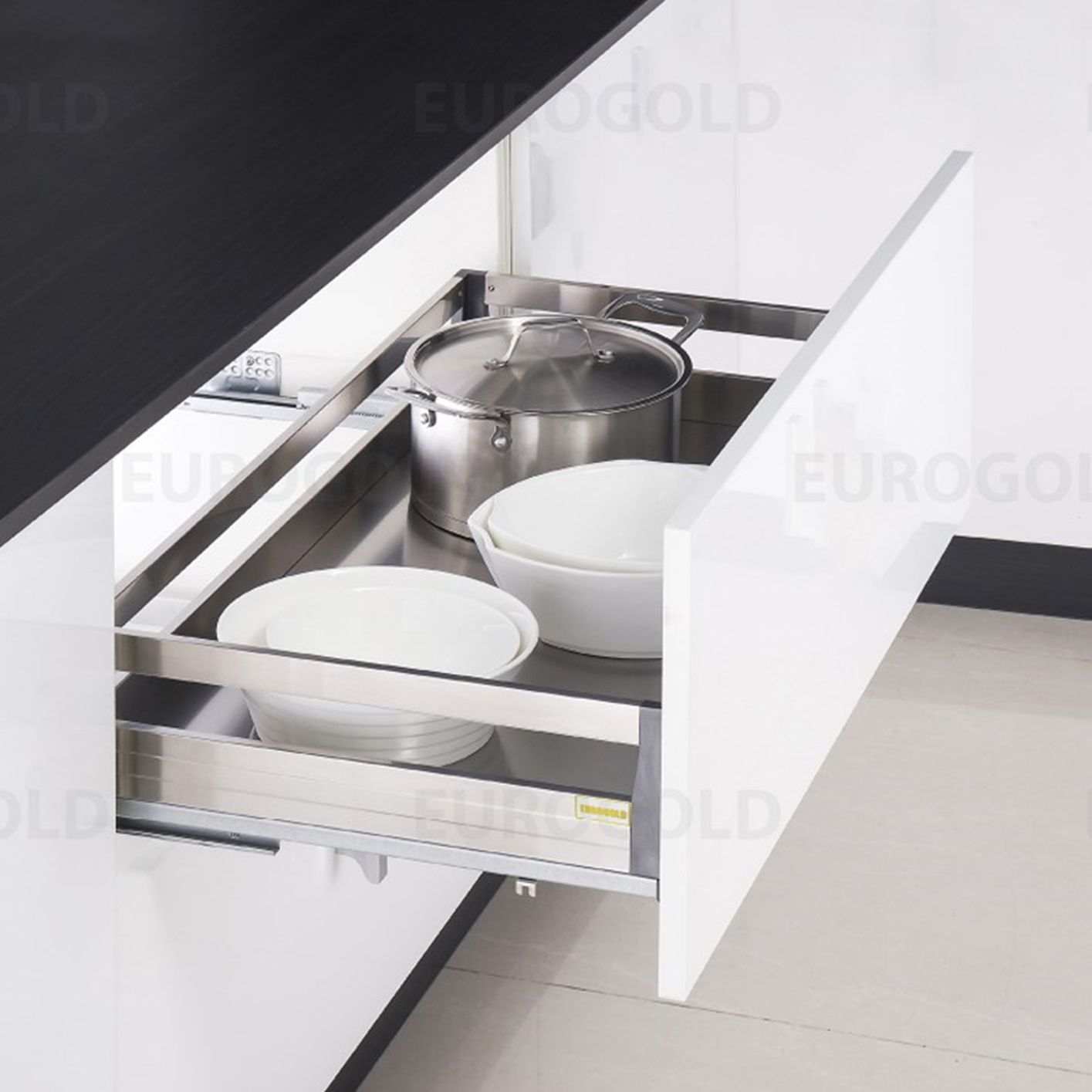 Hình ảnh của Giá xoong nồi, bát đĩa tủ dướ inox, 2 lớp đáy Eurogold EU130.800